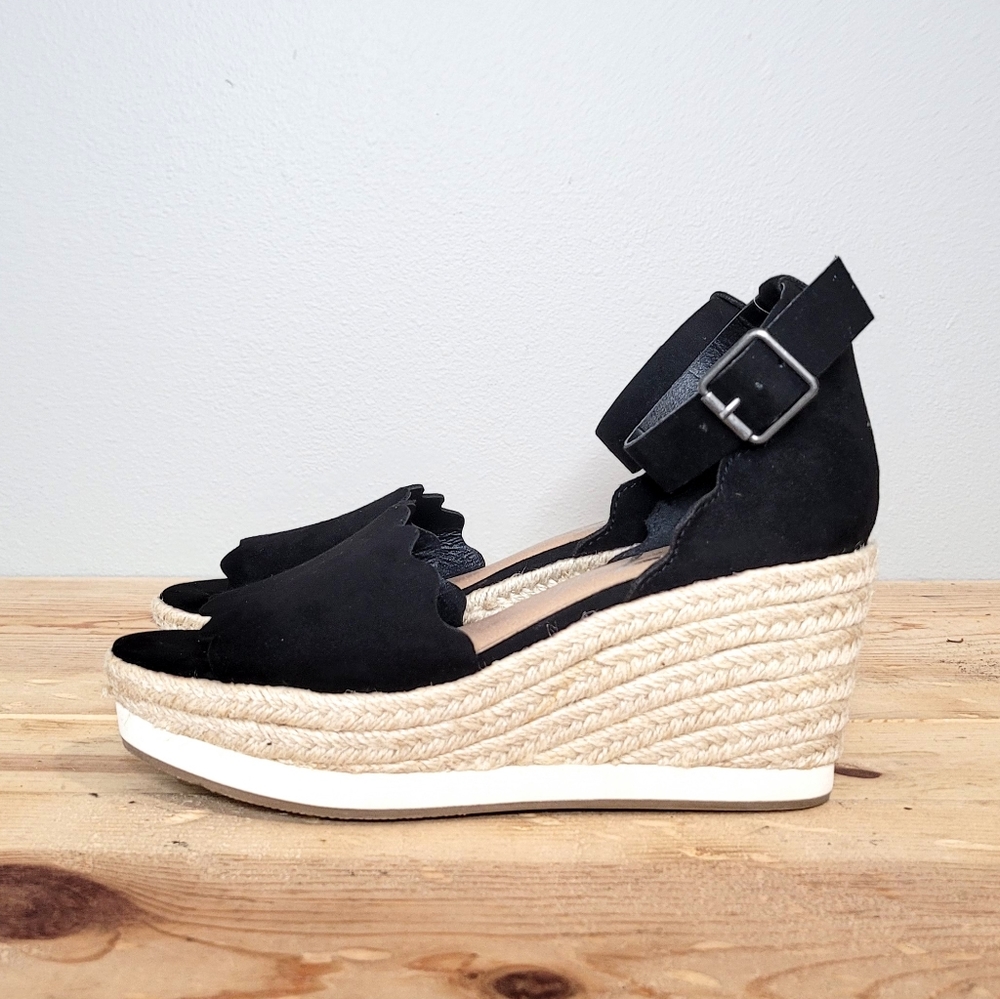 Vintage 78 Andrea Black Faux Suede Espadrille Wedge Sandals Size 6 NEW - Picture 9 of 12